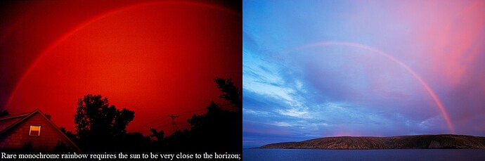 A monochrome rainbow in a red sky